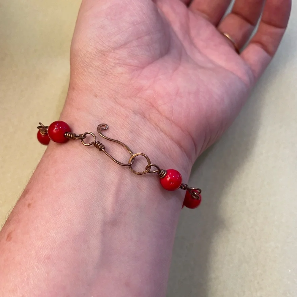 Handmade Beaded‎ Copper Wire Wrap Bracelet Anklet Hammered Boho Fairy Indie